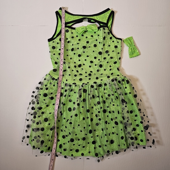 Curtain Call green black polka dots tulle layer dress leotard tap dance sz CXL - Picture 3 of 10